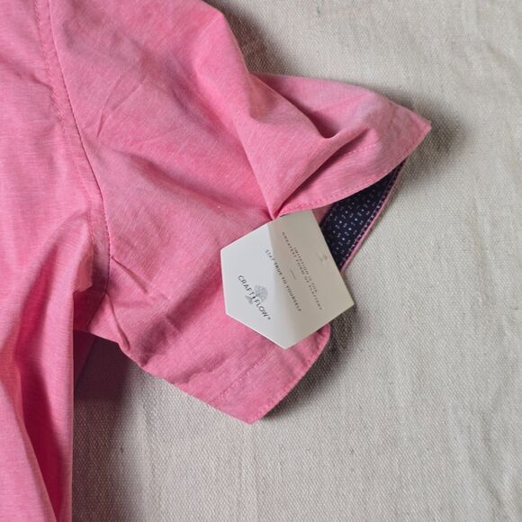 Craft‎ + Flow Button Up Short Sleeves Pink Wash Cuff Sleeves Shirt Size Medium - Picture 7 of 14